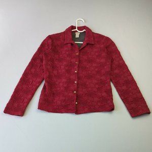 J Jill Stretch Womens Small S Size Red Button Up Jacket Floral Casual